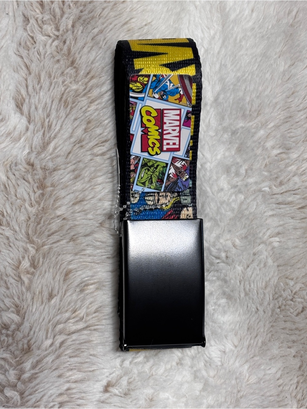 Marvel Comics Yellow and Black Comic Strip Web Belt with Black Buckle NWT